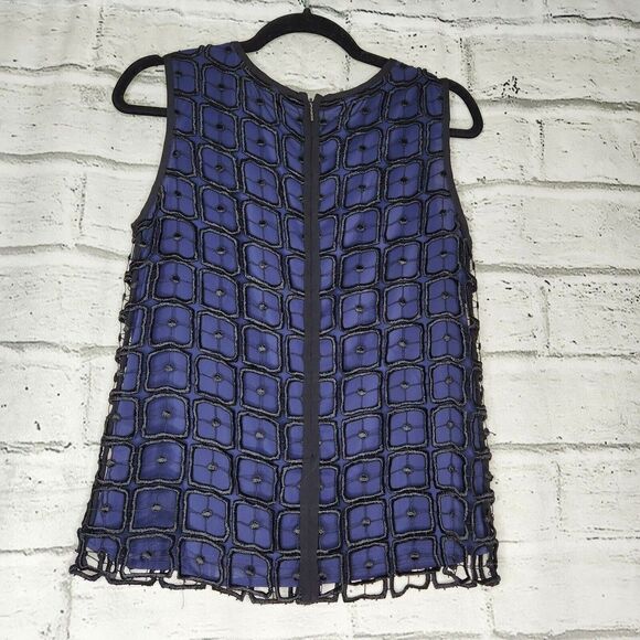 Tory Burch Womens Size 4 Solid Blue 100% Silk Tank Top Black Overlay Polyester - Picture 2 of 11